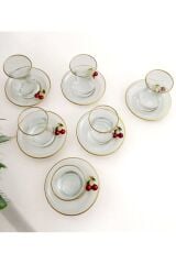 12 Parça 6 Kişilik Yaldızlı Buket Kirazlı Çay Seti