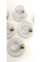 12 Parça 6 Kişilik Yaldızlı Buket Kirazlı Çay Seti