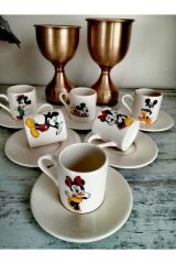 6 Kişilik Minnie Mouse Desenli Türk Kahve Fincan Takımı
