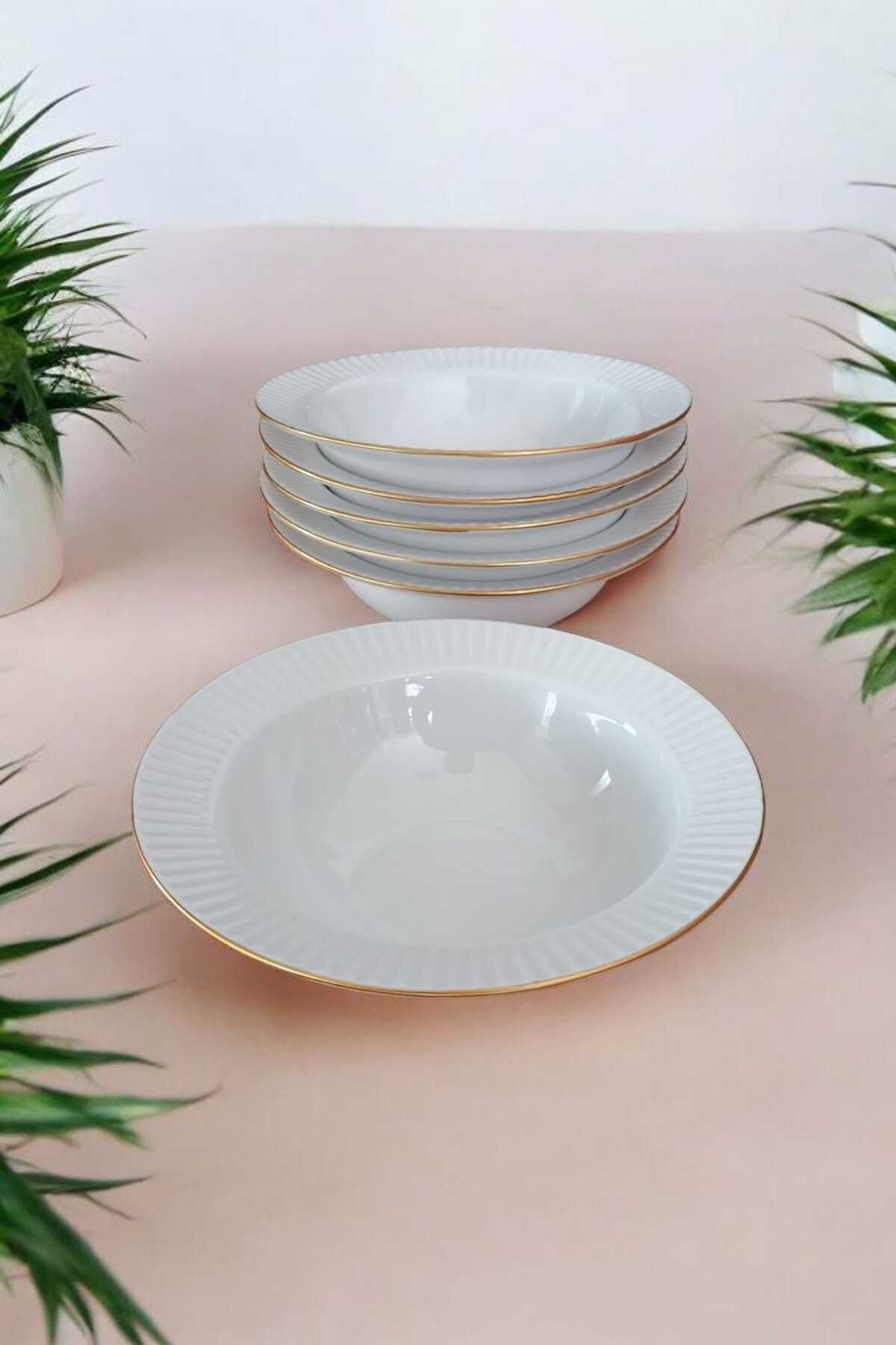 6 Kişilik 15 cm Yaldızlı Porselen Çorba Kasesi
