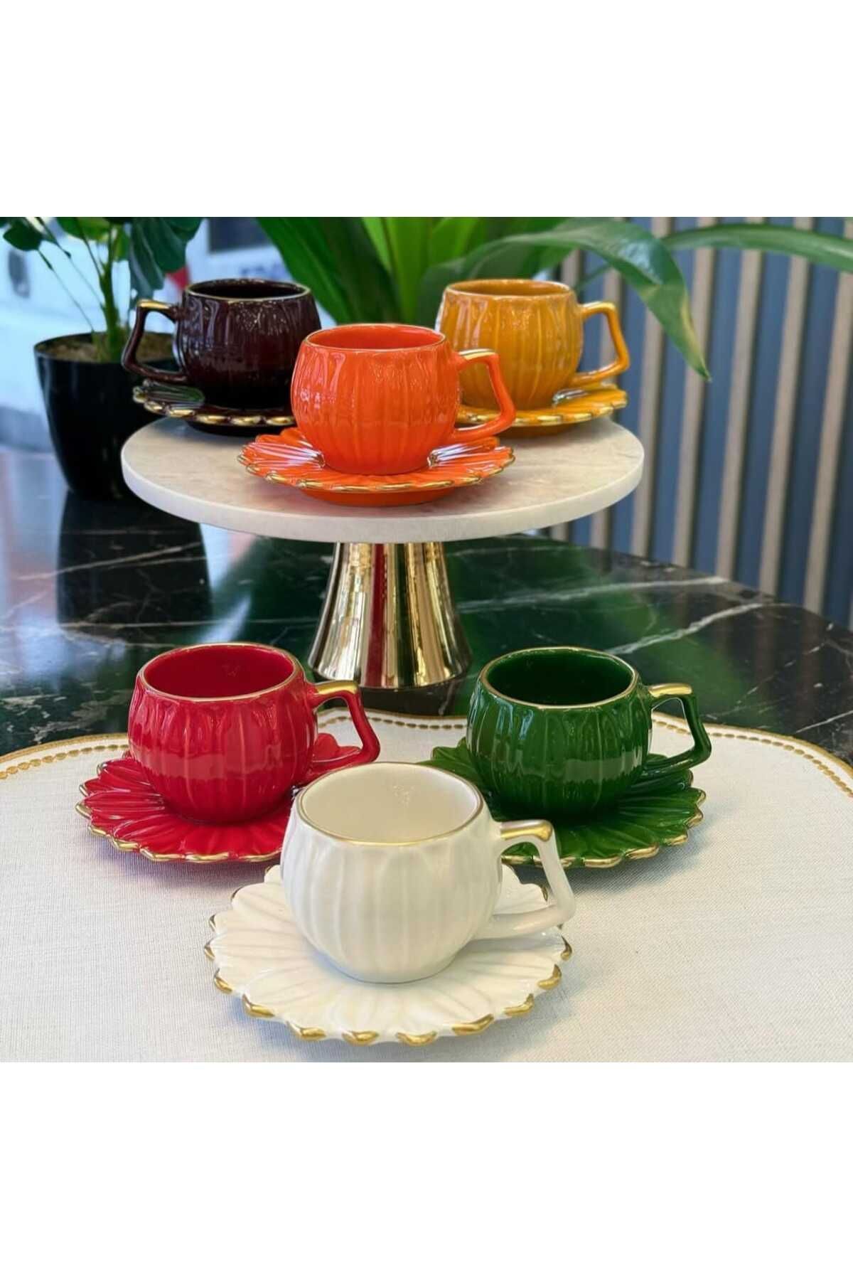 6 Kişilik 12 Parça Colors Papatya Türk Kahve Fincan Takımı