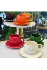 6 Kişilik 12 Parça Colors Papatya Türk Kahve Fincan Takımı
