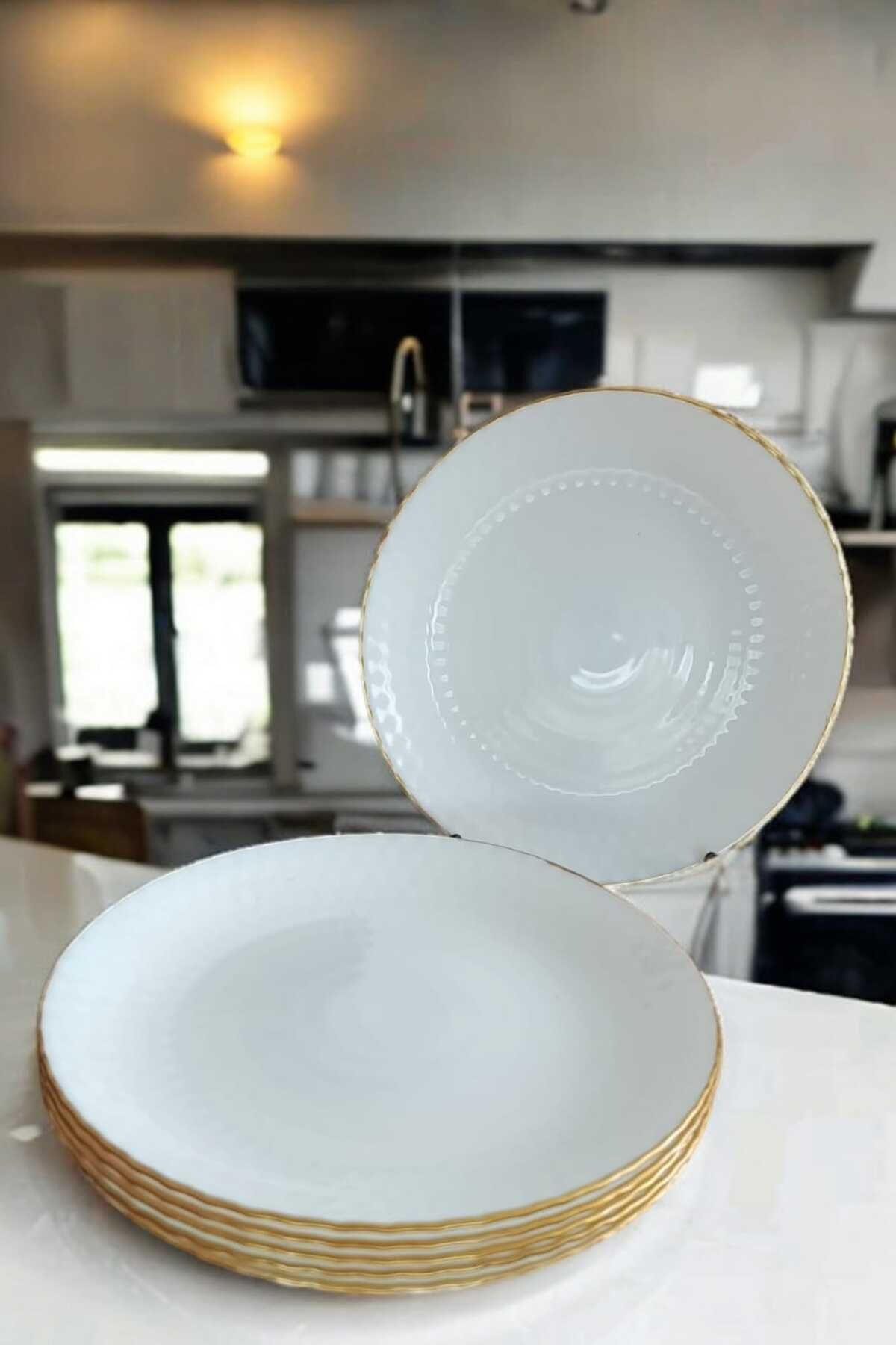 Pampille 19 cm Yaldızlı Beyaz 6 Kişilik Pasta Tabağı