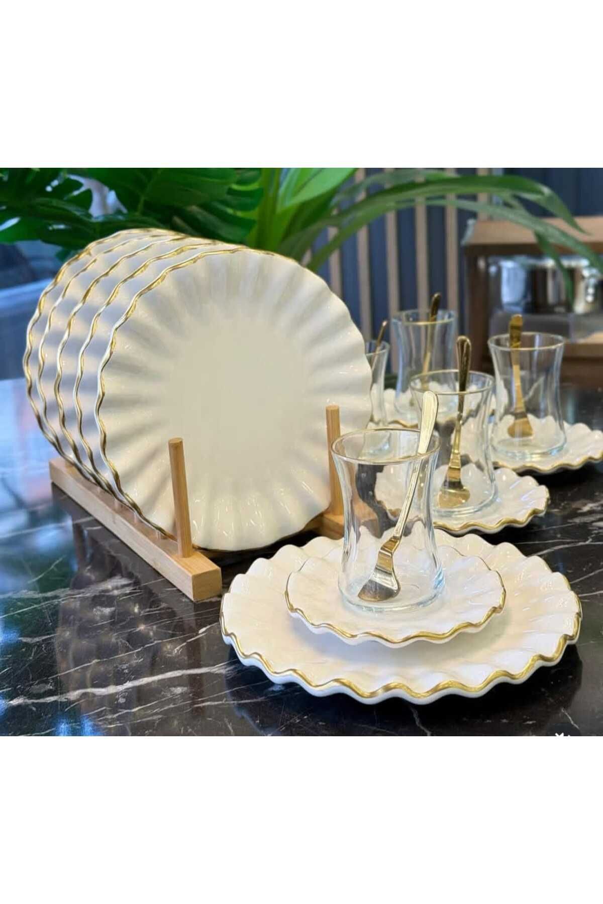 18 Parça Ruffle    Yaldızlı Çay Pasta Takımı