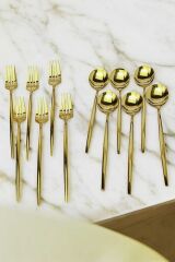 12 Parça Parlak  Gold Yemek Çatal Kaşık Seti