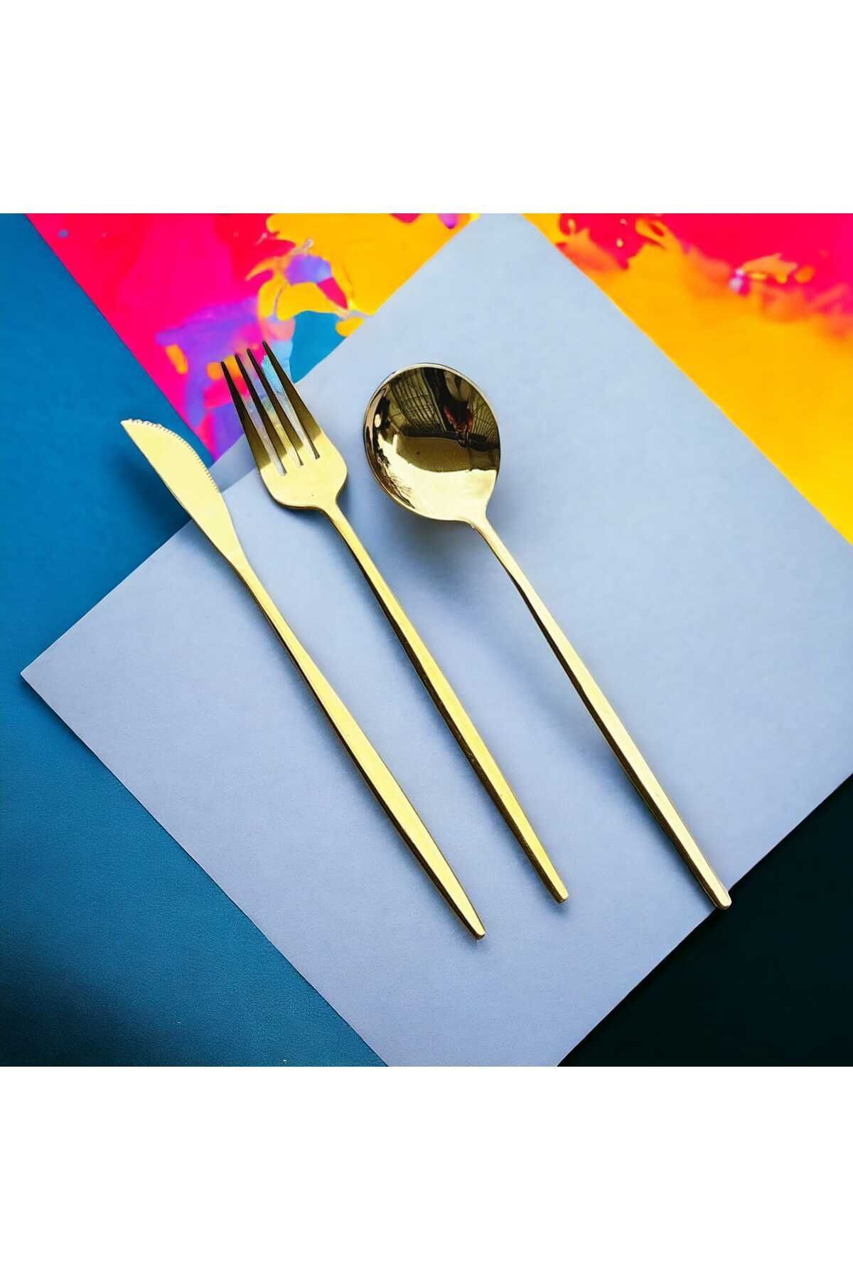 6 Adet Parlak  Gold Yemek Bıçağı