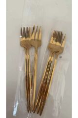 6 Adet Mini Boy Lüx Gold Fondü Çatalı Paslanmaz Çelik 14 Cm Tatlı Çatalı