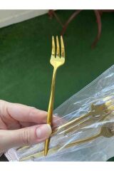 6 Adet Mini Boy Lüx Gold Fondü Çatalı Paslanmaz Çelik 14 Cm Tatlı Çatalı