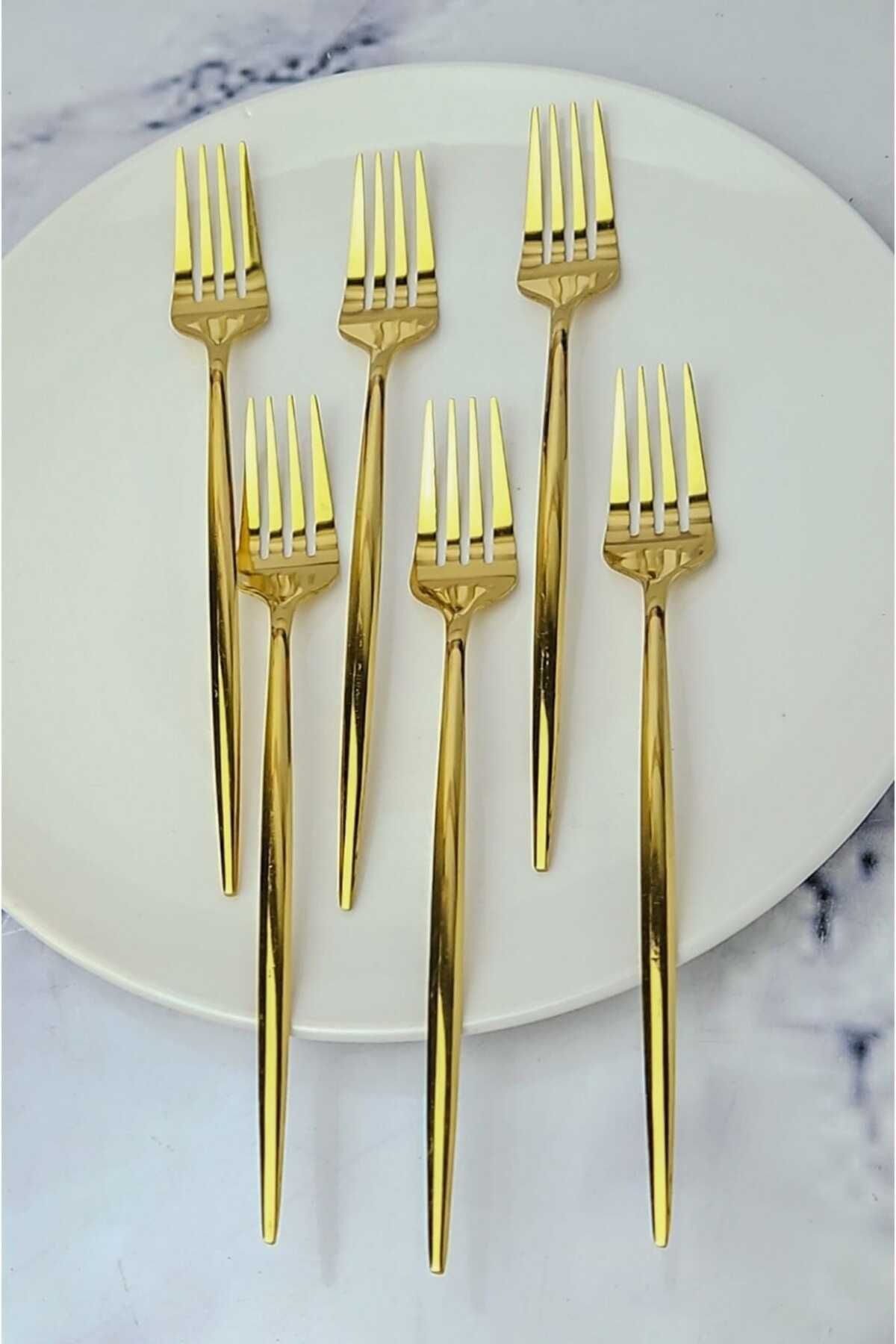 6 Adet Parlak  Gold Yemek Çatalı