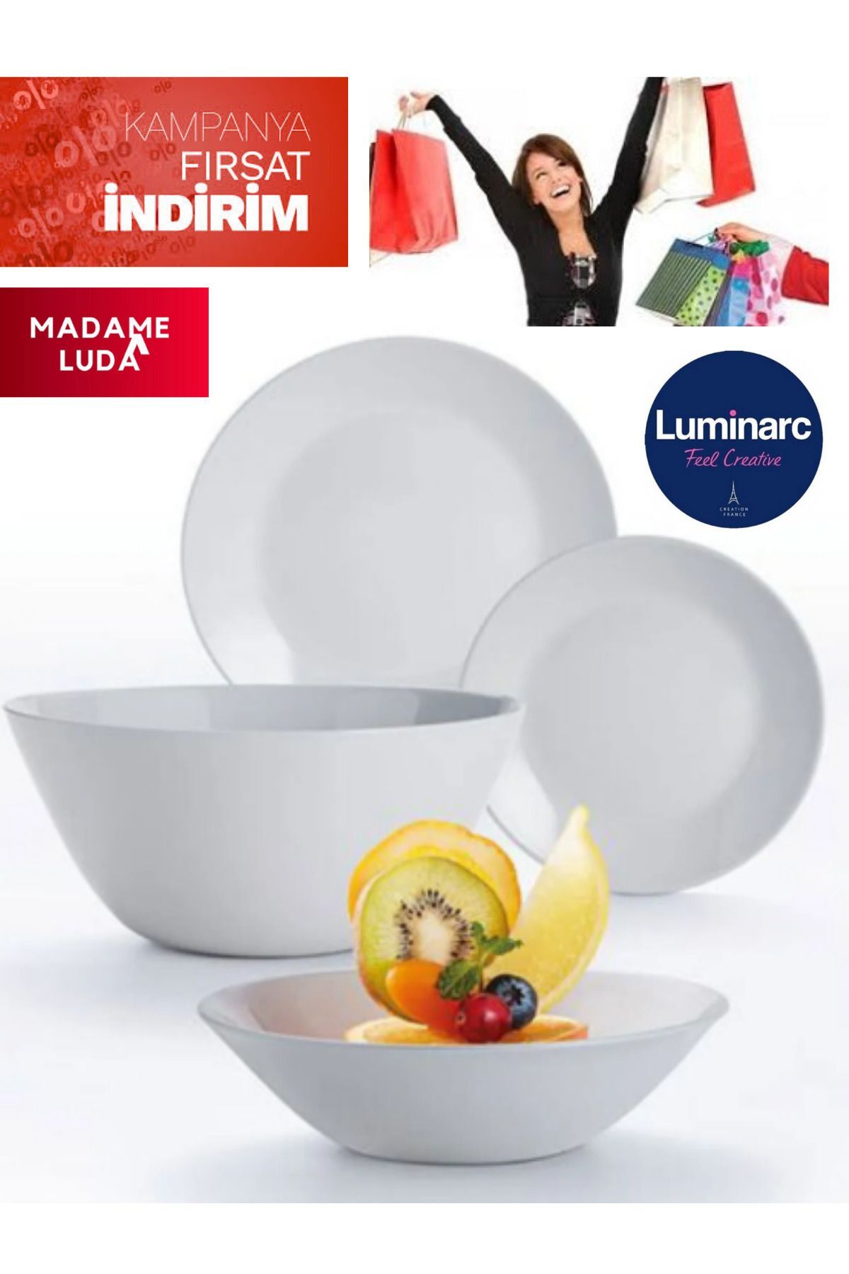 Arcopal Zelie Beyaz Servis-yemek-tatlı-çorba-24 Parça 6 Kişilik Yemek Takımı.madame Luda.