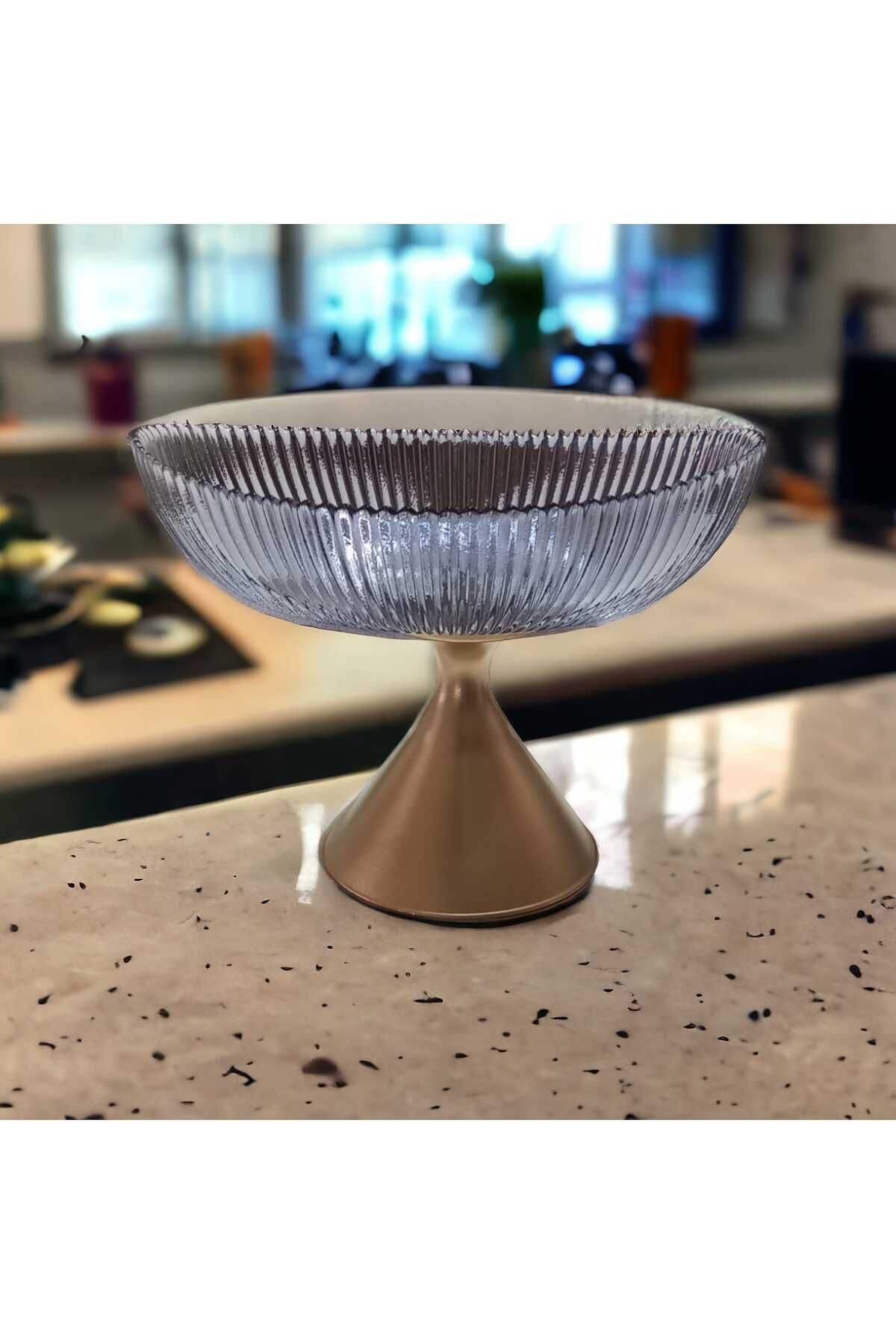 Yaldızlı Ayaklı Oval 20,5x13,5 cm Su Mavisi Kase