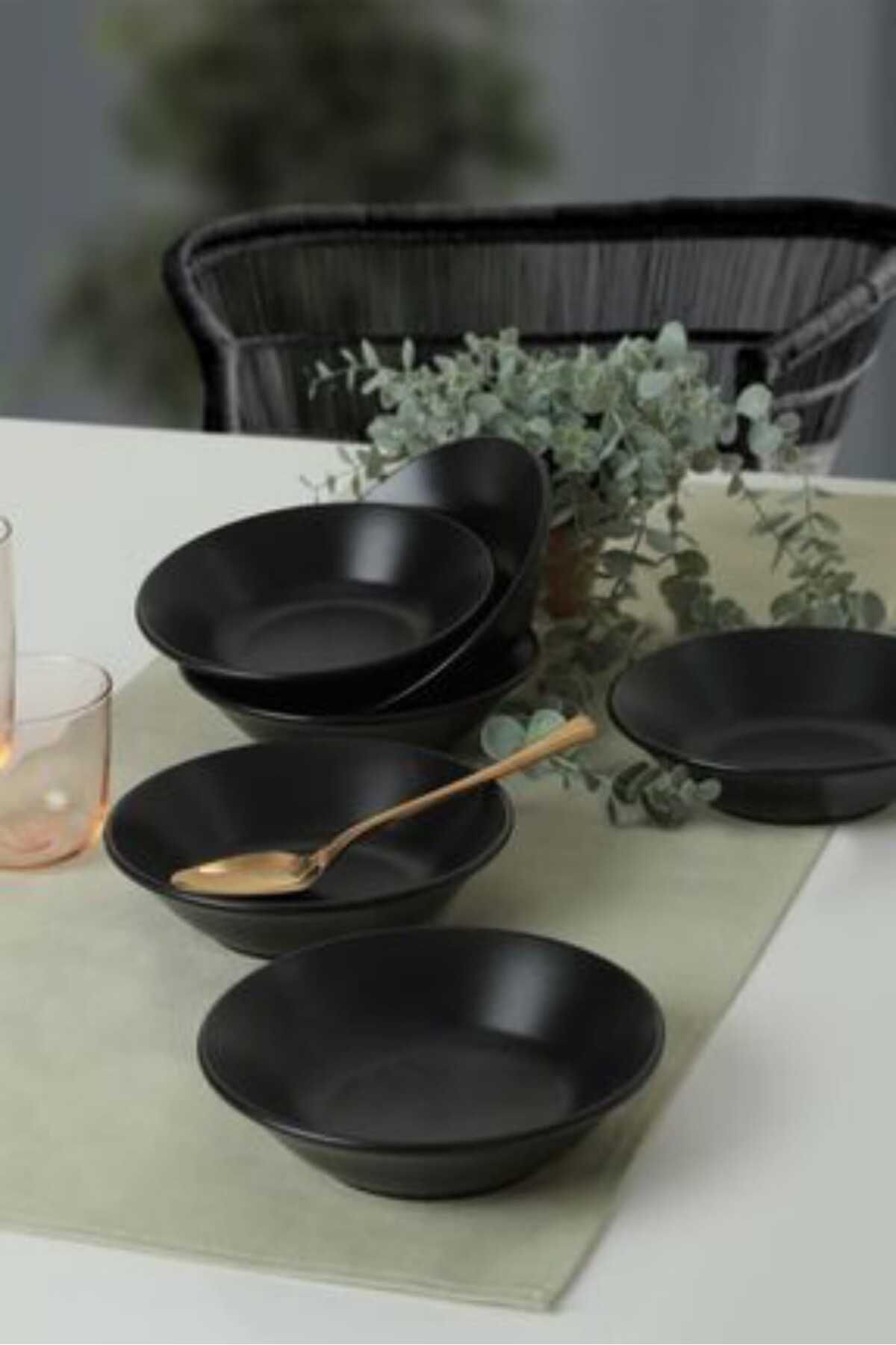 Mat Siyah Hitit Yemek Tabağı 20 Cm 6 Adet