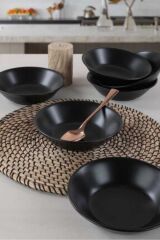 Mat Siyah Hitit Yemek Tabağı 20 Cm 6 Adet