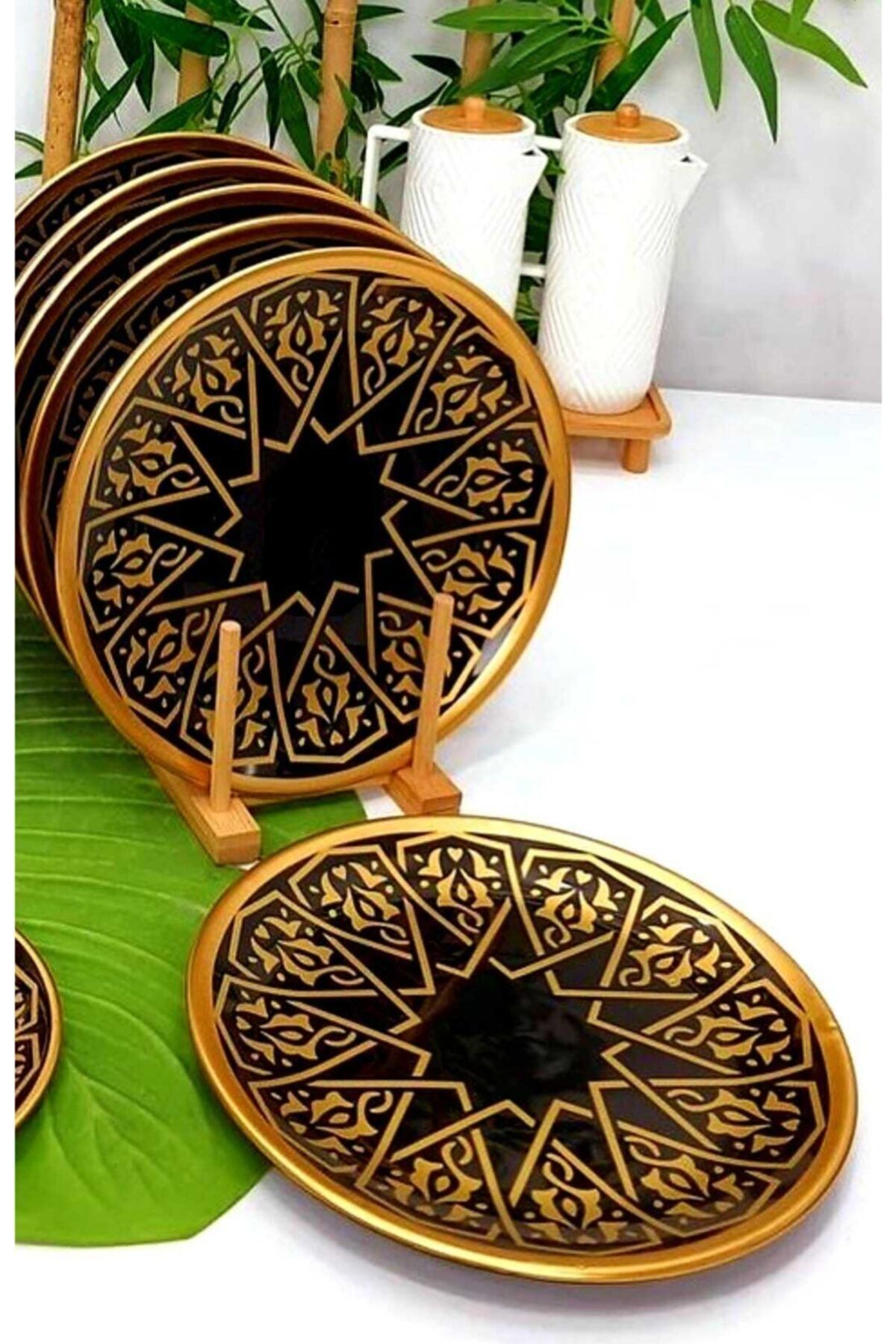 6 Kişilik Hanedan Desenli Gold Pasta Tabağı 17 cm
