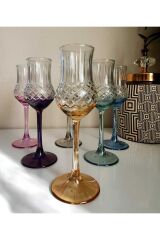 Grappa 6lı Renkli Kesme Kahve Yanı Kadeh