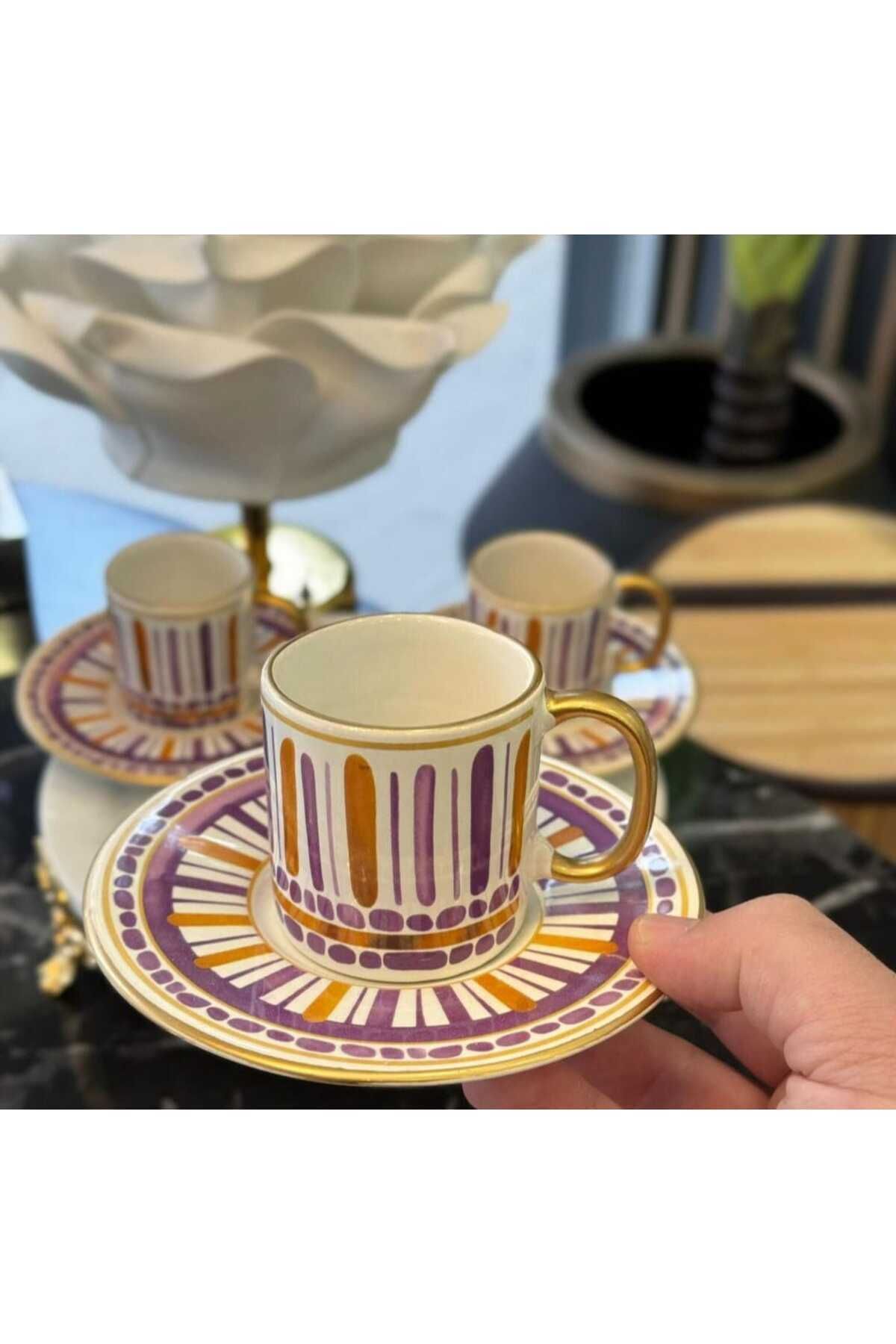 6 Kişilik  Purple Lüks   Türk Kahve Fincan Takımı
