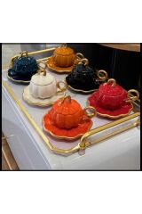 6 Kişilik Kapaklı Balkabağı Colors Türk Kahve Fincan Takımı