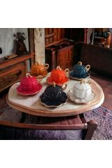 6 Kişilik Kapaklı Balkabağı Colors Türk Kahve Fincan Takımı