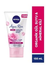 Aqua Rose Organik Gül Suyu 3'ü 1 Arada 150ml, Temizleyici Peeling Maske, Hyaluron, Mineral Kil