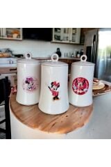 Minnie  Desenli Jumbo 3'lü Seramik Saklama Baharatlık Takımı
