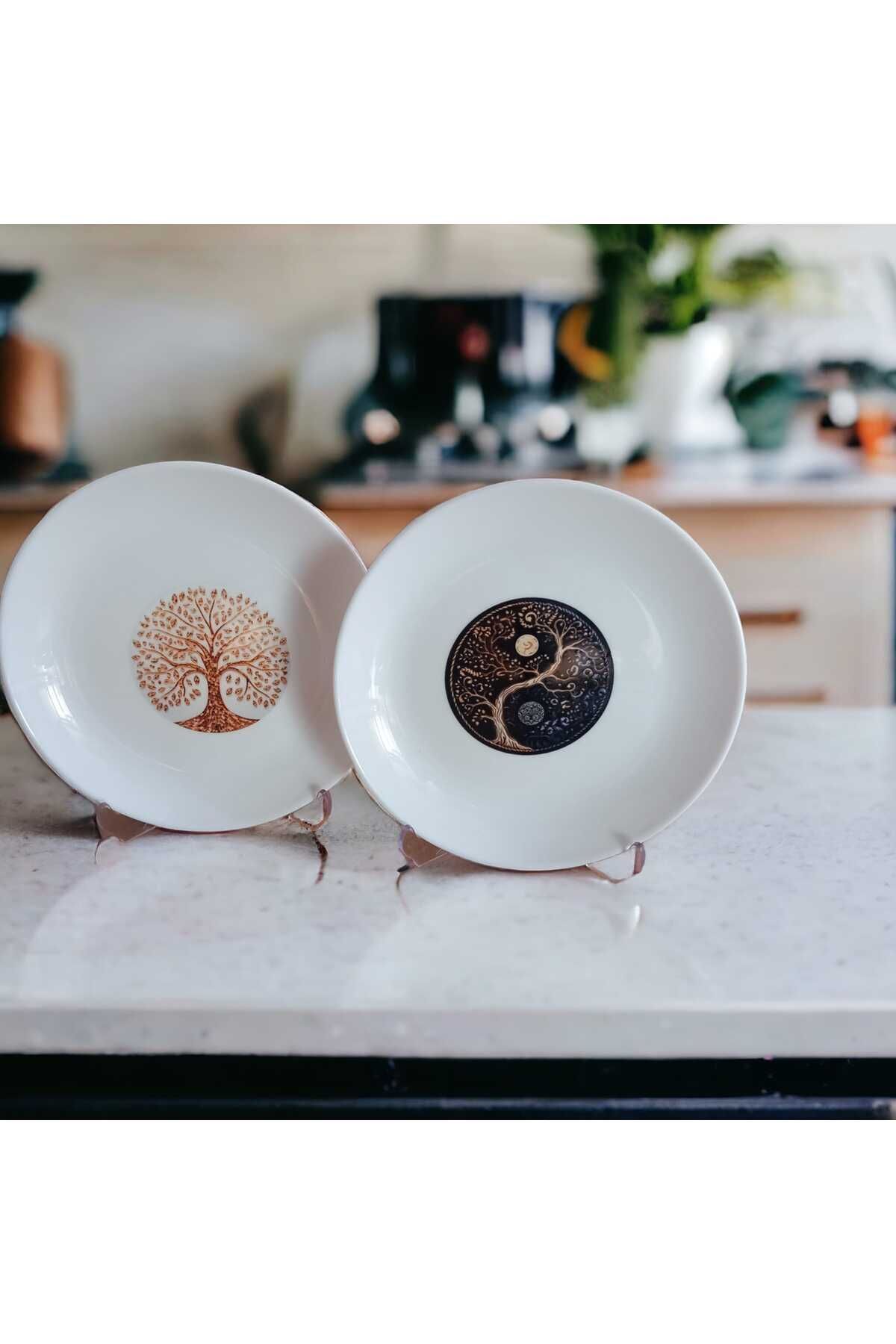 Özel Seri Asrt Hayat Ağacı Desenli Pasta Tabağı 6'lı 19cm