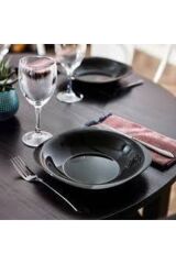 6 'lı Siyah Yemek Tabağı Carine Black 6 Adet Siyah Çukur Yemek Tabağı 21 Cm