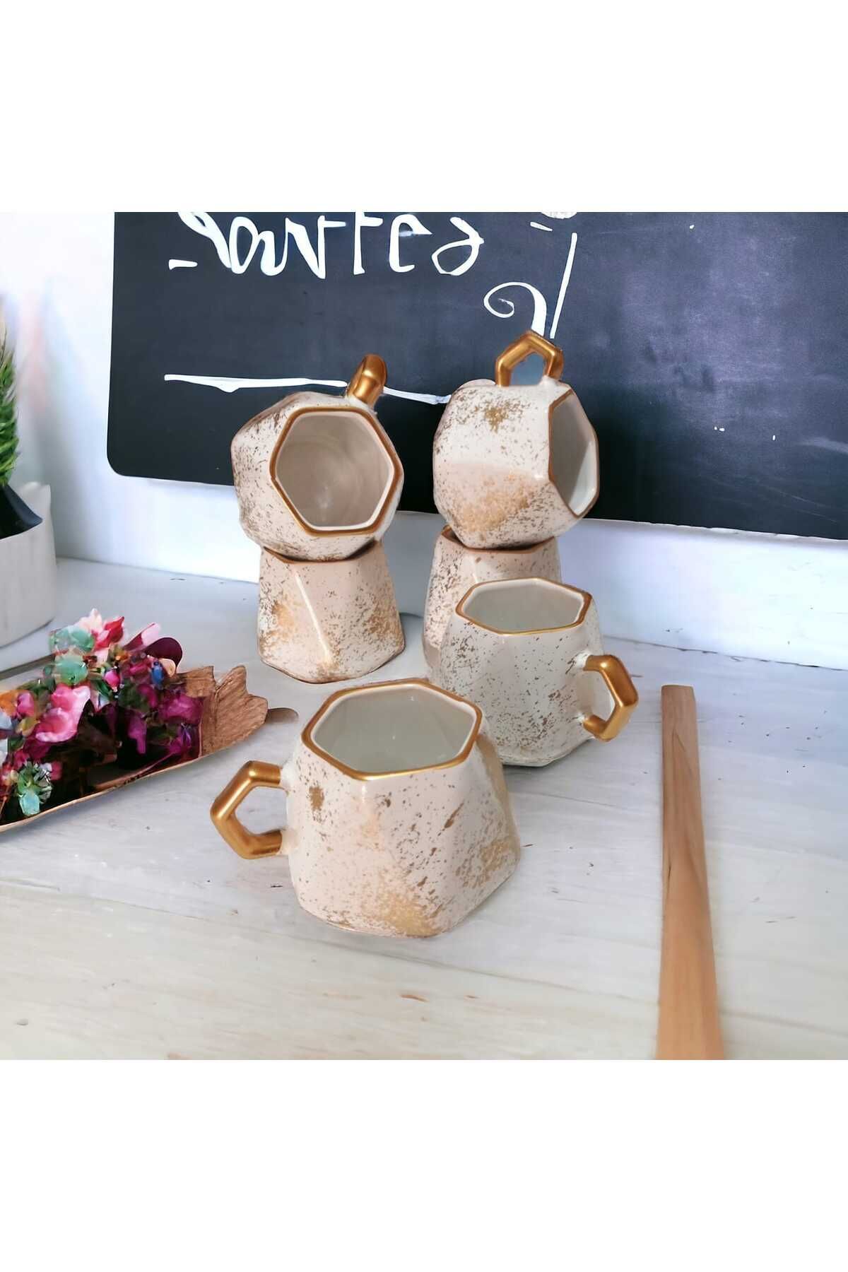 6 Kişilik Yaldızlı Prizma Nescafe Çay Fincanı