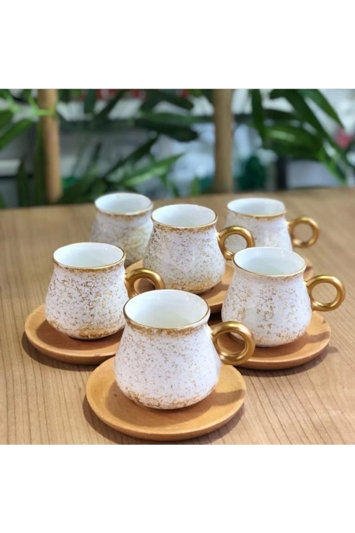 Begüm Bambu Tabaklı 6 Kişilik Kahve Fincan Takımı