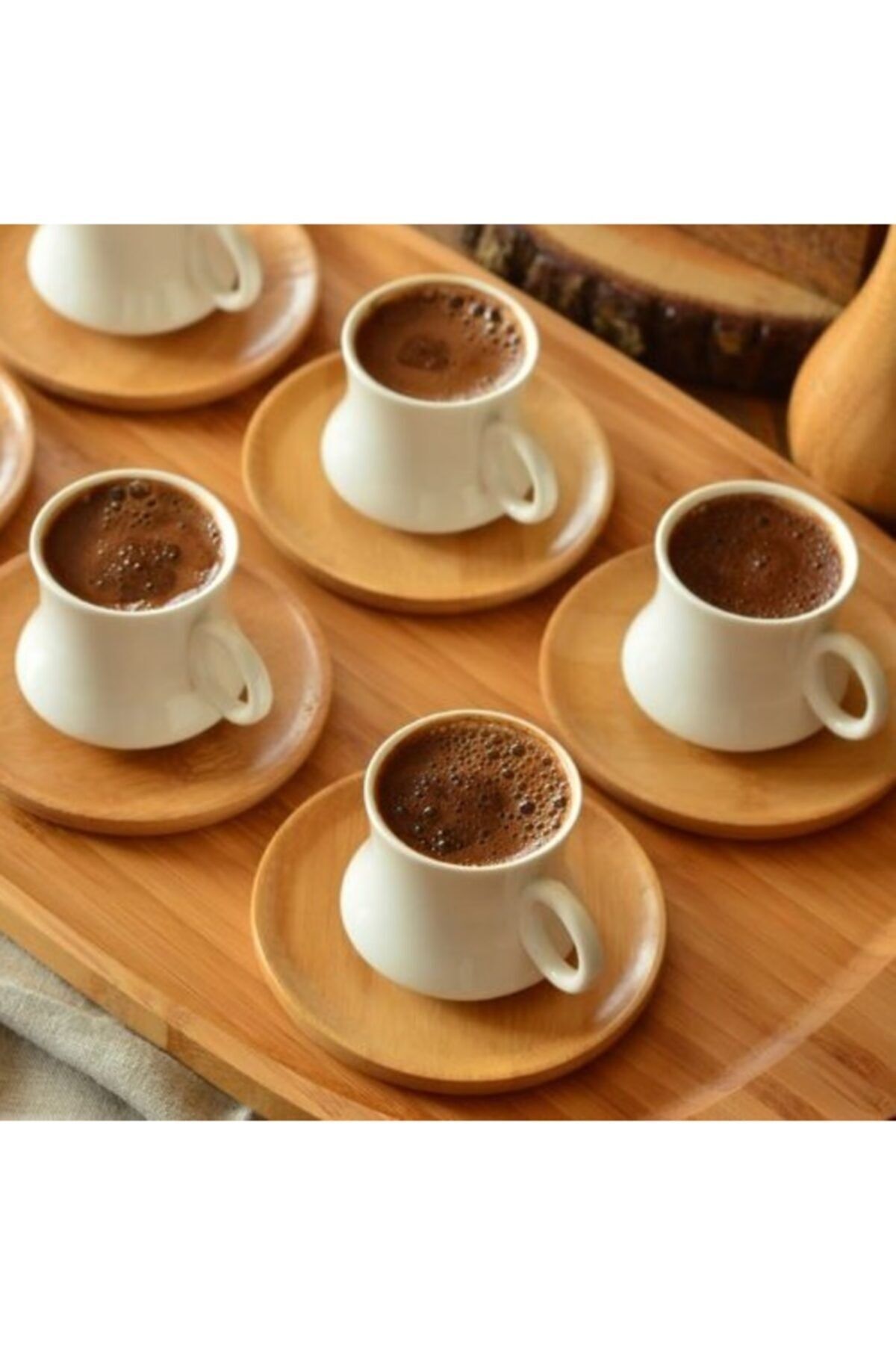 Bambu Tabaklı 6 Kişilik Kahve Fincan Takımı
