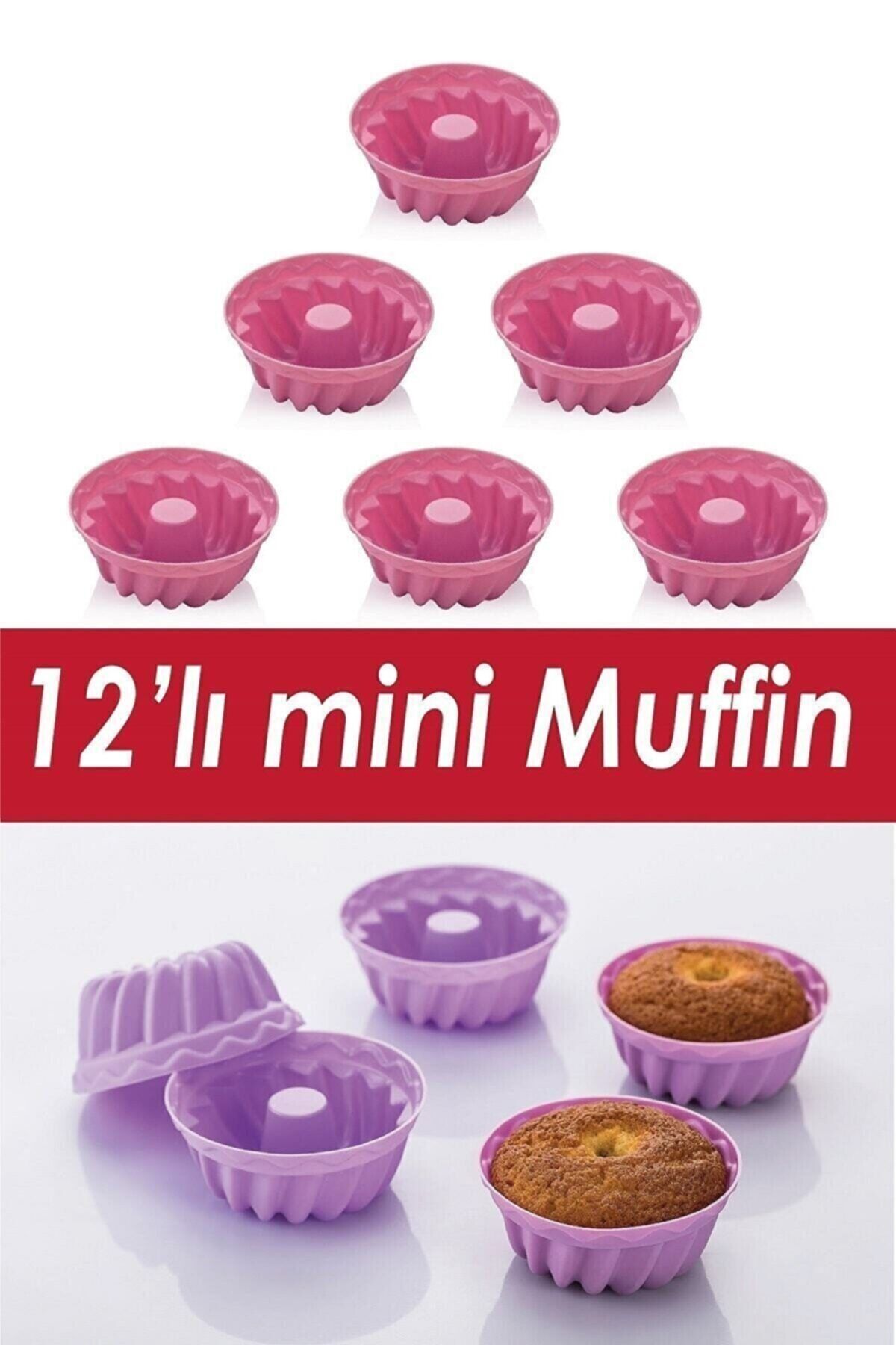 6+ 12' Li Silikon Renkli Muffin Kek Kalıbı Silikon Mor Muffin