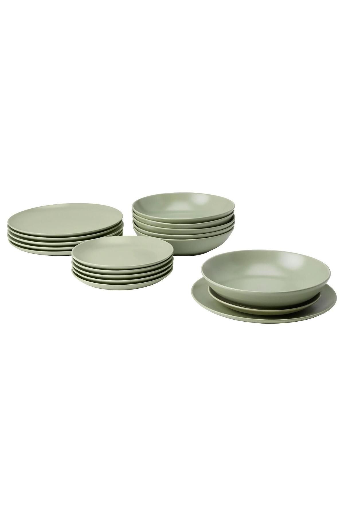 18 Parça FÄRGKLAR Yemek Takımı MeridyenDukkan Mat Açık Yeşil Renk Stoneware Set