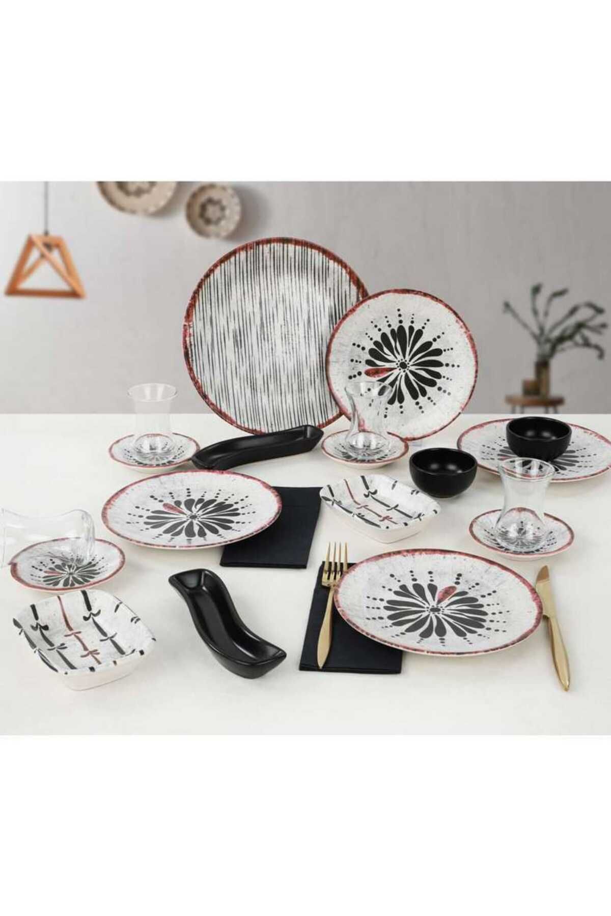 Seramica 4 Kişilik Retro 19 Parça Çiçek Desenli Kahvaltı Seti