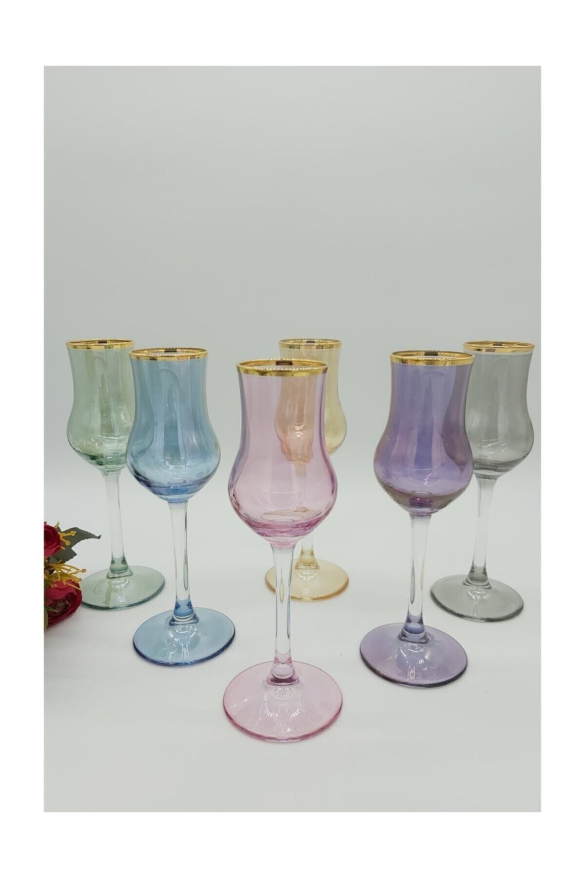Grappa 6lı Renkli Kahve Yanı Kadeh