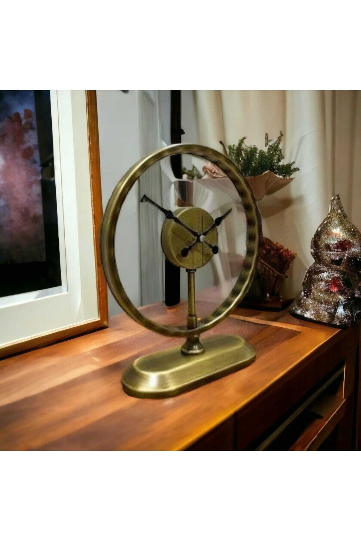 Eskitme Gold Metal Çember Masa Saati