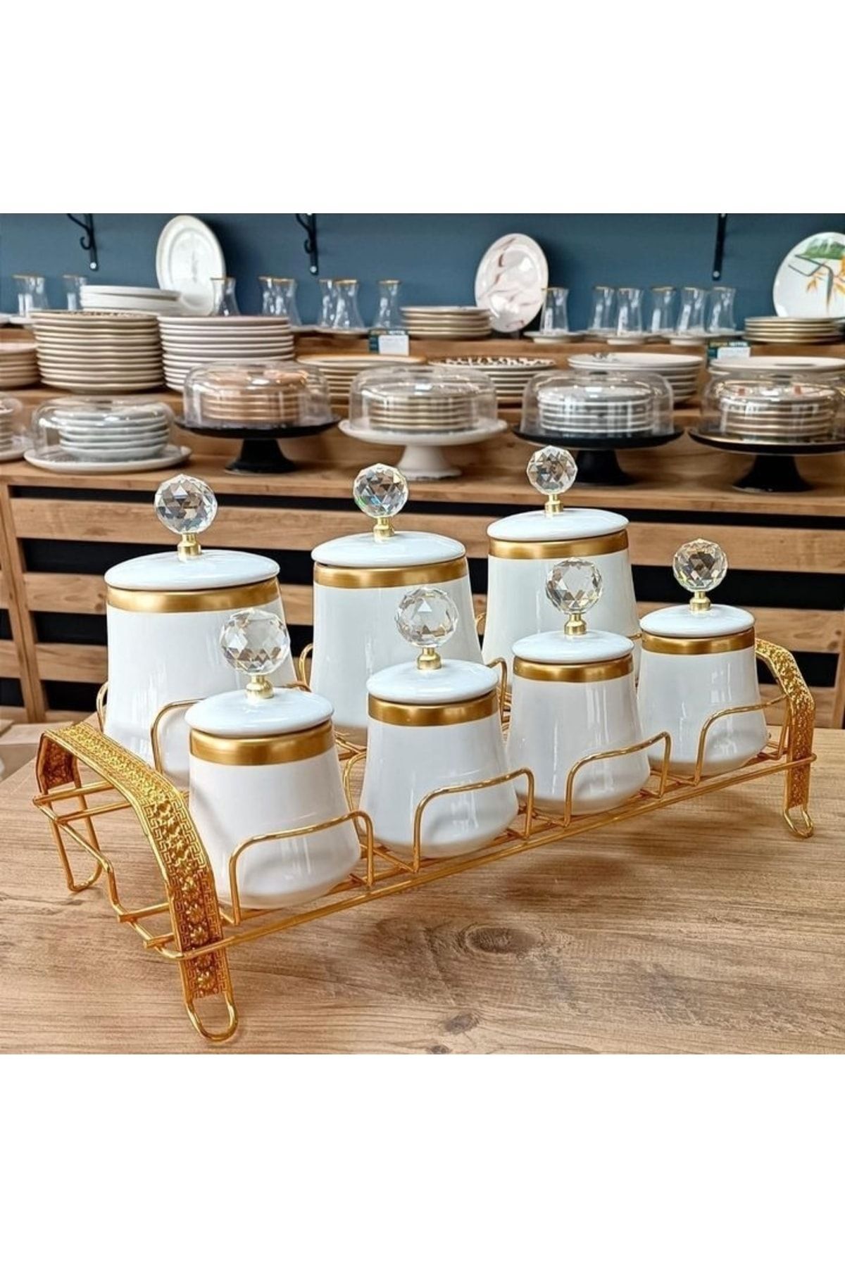 Gold Fenomen 7 Parça Standlı Baharatlık Takımı Beyaz
