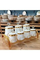 Gold Fenomen 7 Parça Standlı Baharatlık Takımı Beyaz