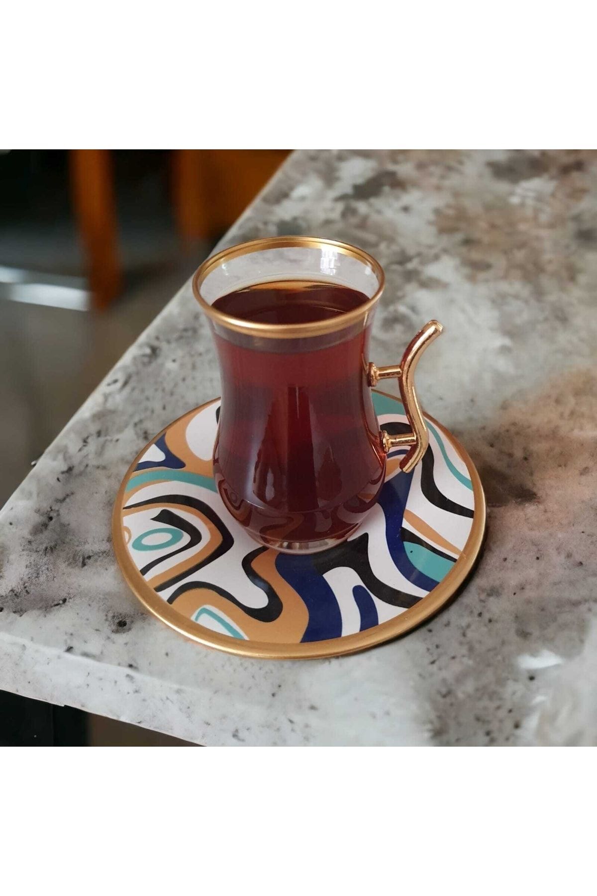 12 Parça Altın Yaldızlı Çay Seti Özel Seri 06
