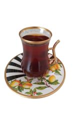 12 Parça Altın Yaldızlı Çay Seti