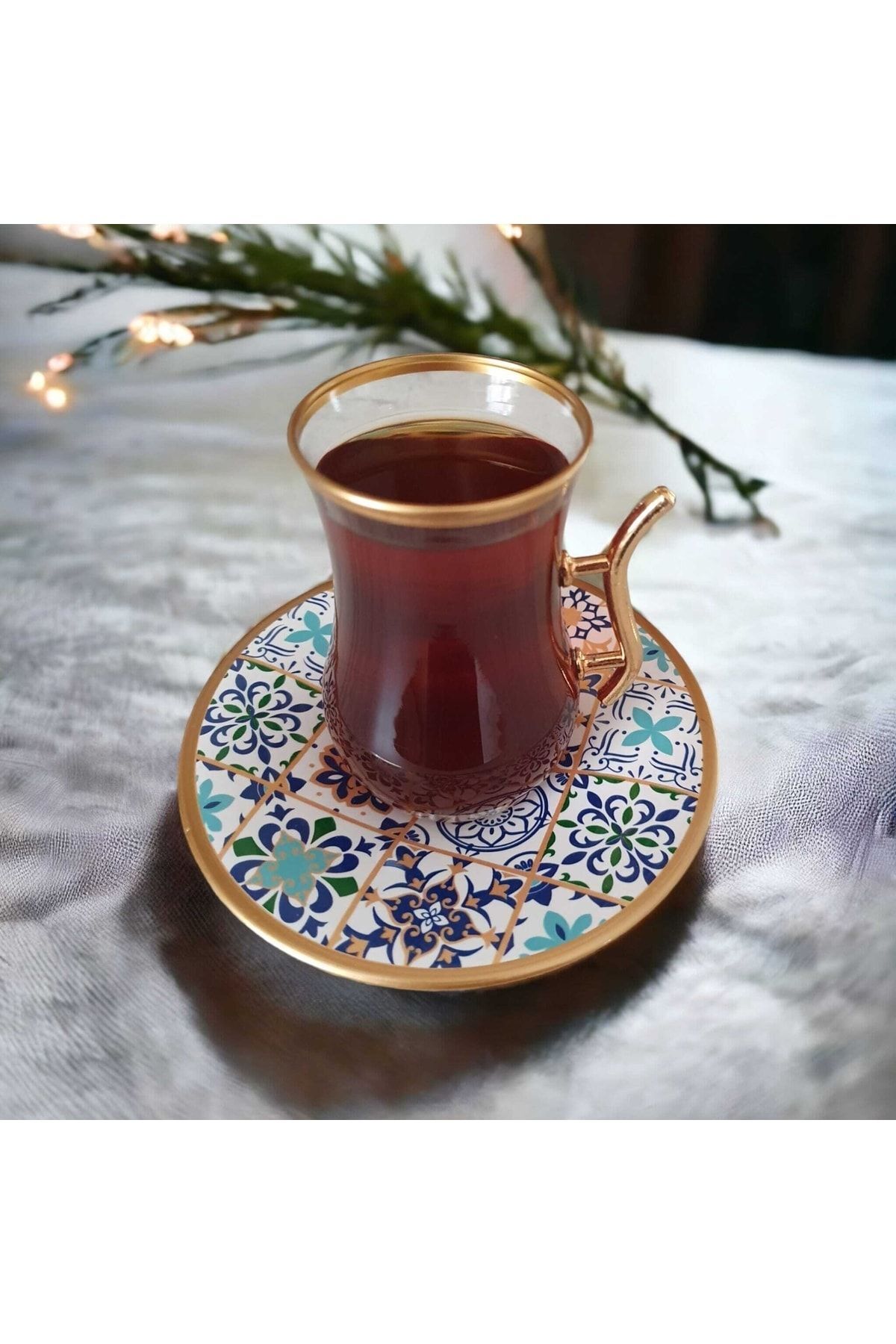 12 Parça Altın Yaldızlı Çay Seti Özel Seri 08
