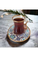 12 Parça Altın Yaldızlı Çay Seti Özel Seri 08