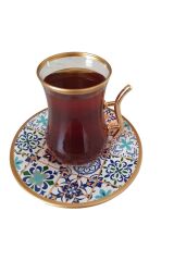 12 Parça Altın Yaldızlı Çay Seti Özel Seri 08