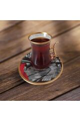 12 Parça Altın Yaldızlı Çay Seti Özel Seri 05