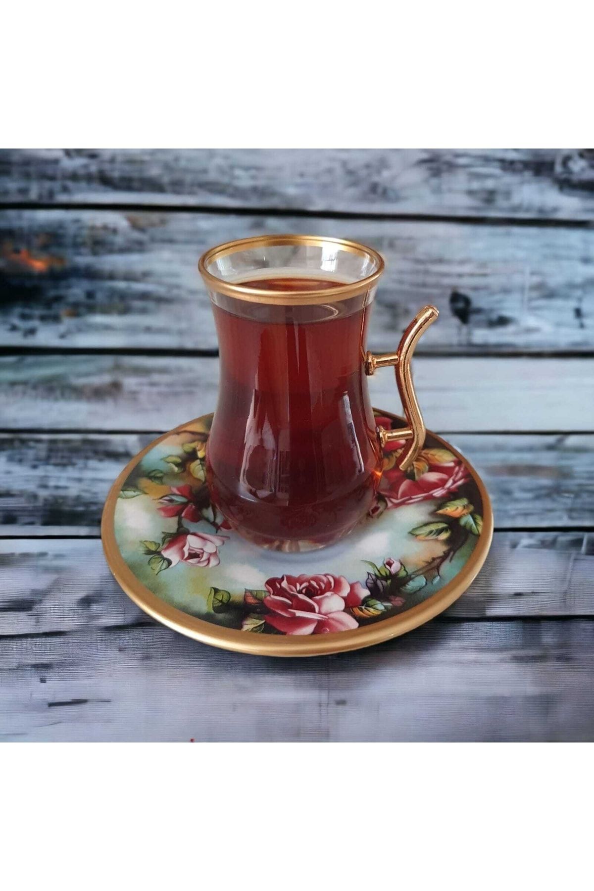 12 Parça Altın Yaldızlı Çay Seti Özel Seri 07