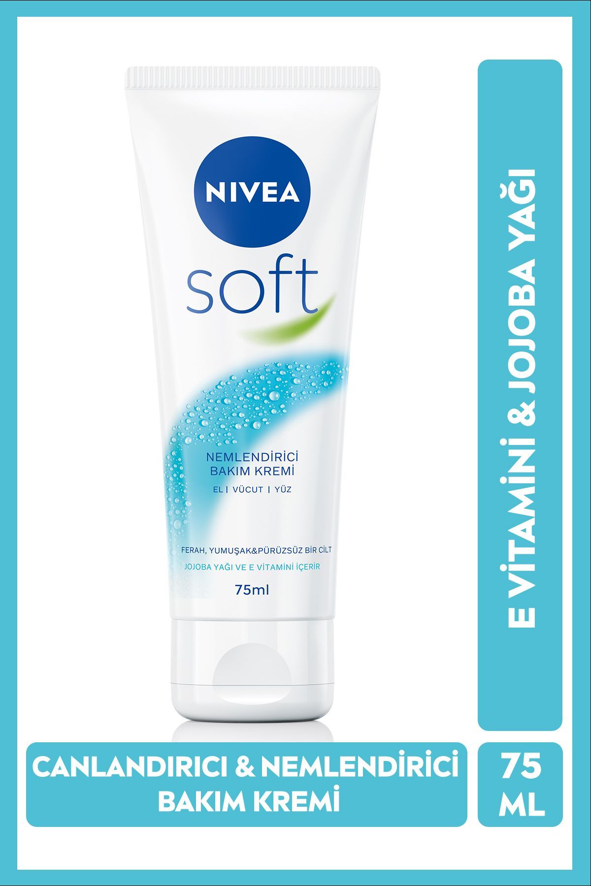 Soft Nemlendirici Vücut Bakım Kremi 75ml, Jojoba Yağı, E Vitamini, Yüz Vücut El, Yumuşak Cilt Hissi