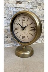 Metal 25x20 Cm Eskitme Metal Lüks Masa Saati Altın Analog Antik