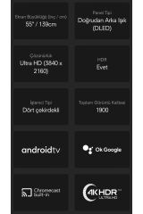 55ua2263dt 55'' 139 Ekran Uydu Alıcılı 4k Ultra Hd Android Smart Led Tv