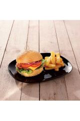 Faya Home Sweet Line Blanc Siyah Servis Sunum Tabağı Servis Kayık Tabak 34 Cm