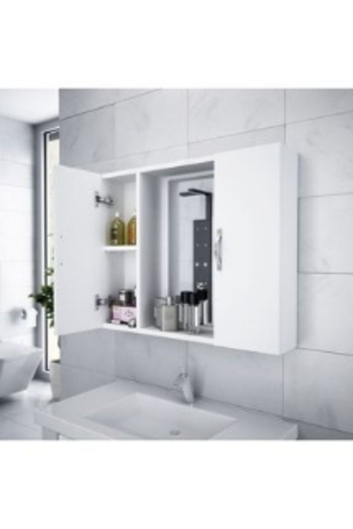 Beyaz Aynalı Banyo Dolabı
