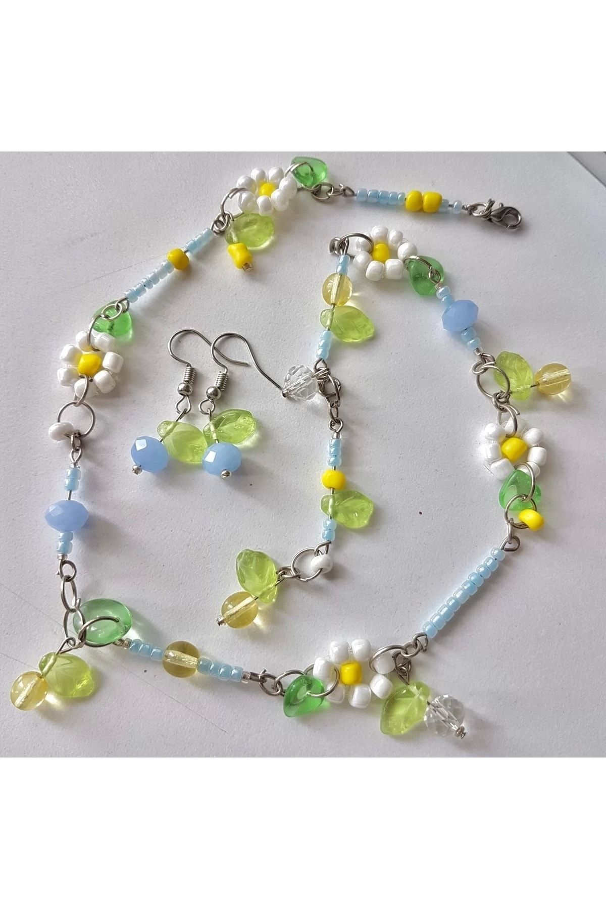 Flower Inci El Yapımı Kolye Küpe Set
