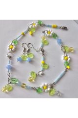 Flower Inci El Yapımı Kolye Küpe Set